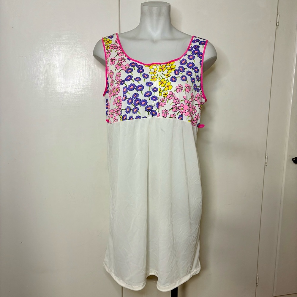 Vintage 70s Radcliffe Neon flower power Mini Nylon Slip Dress